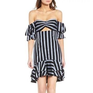 WAYF NWT Blue Striped Eyelet Off- the-shoulder Mini Dress US 4-6